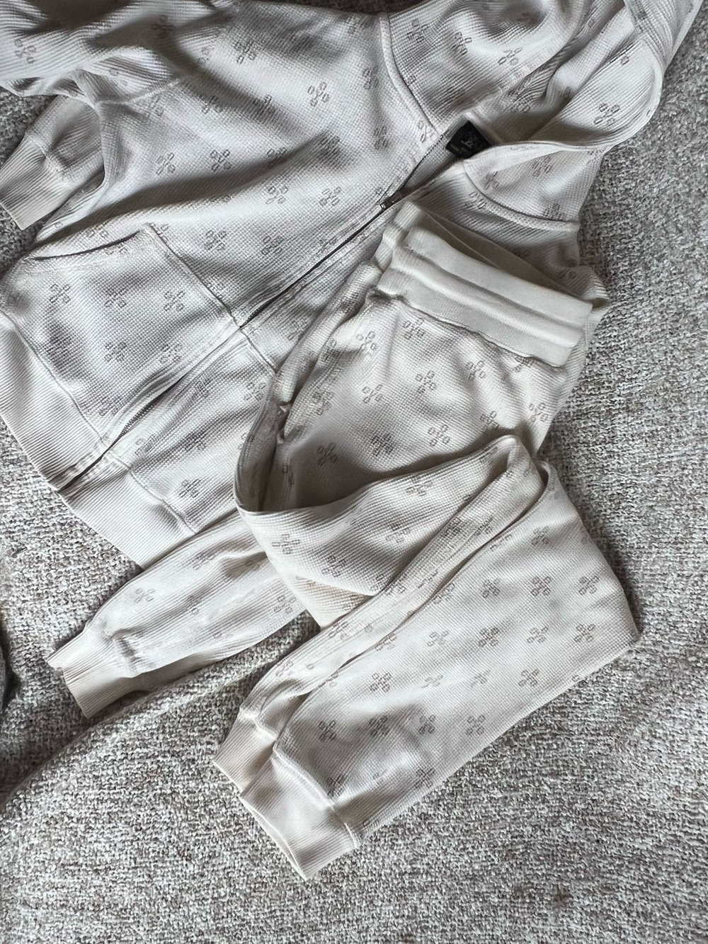 OVO Monogram Thermal Waffle Zip Hoodie & Jogger Tracksuit Set size (S/M)
